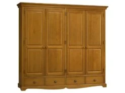 Armoire Penderie Pin Miel 4 Portes 4 Tiroirs