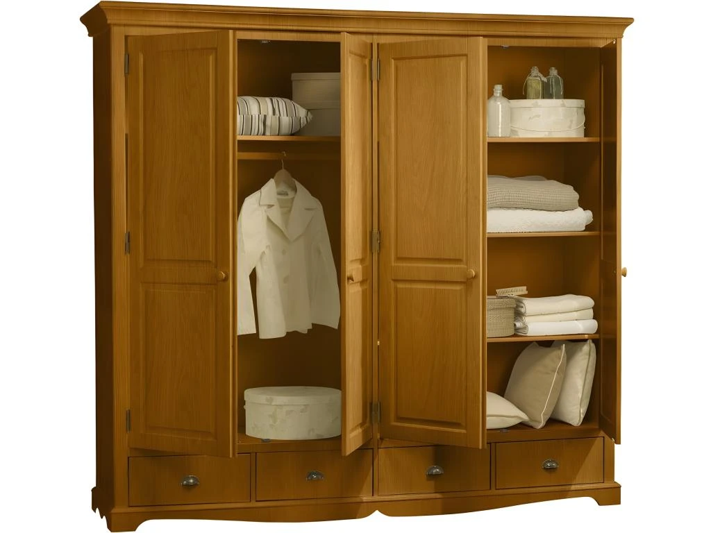 Armoire Penderie Pin Miel 4 Portes 4 Tiroirs 2 Armoire Penderie Pin Miel 4 Portes 4 Tiroirs – Image 2