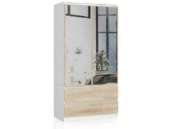 BLANCA - Armoire 2 Portes Style Moderne Chambre Ă Coucher - 90x180x51 - 2 Tiroirs Spacieux