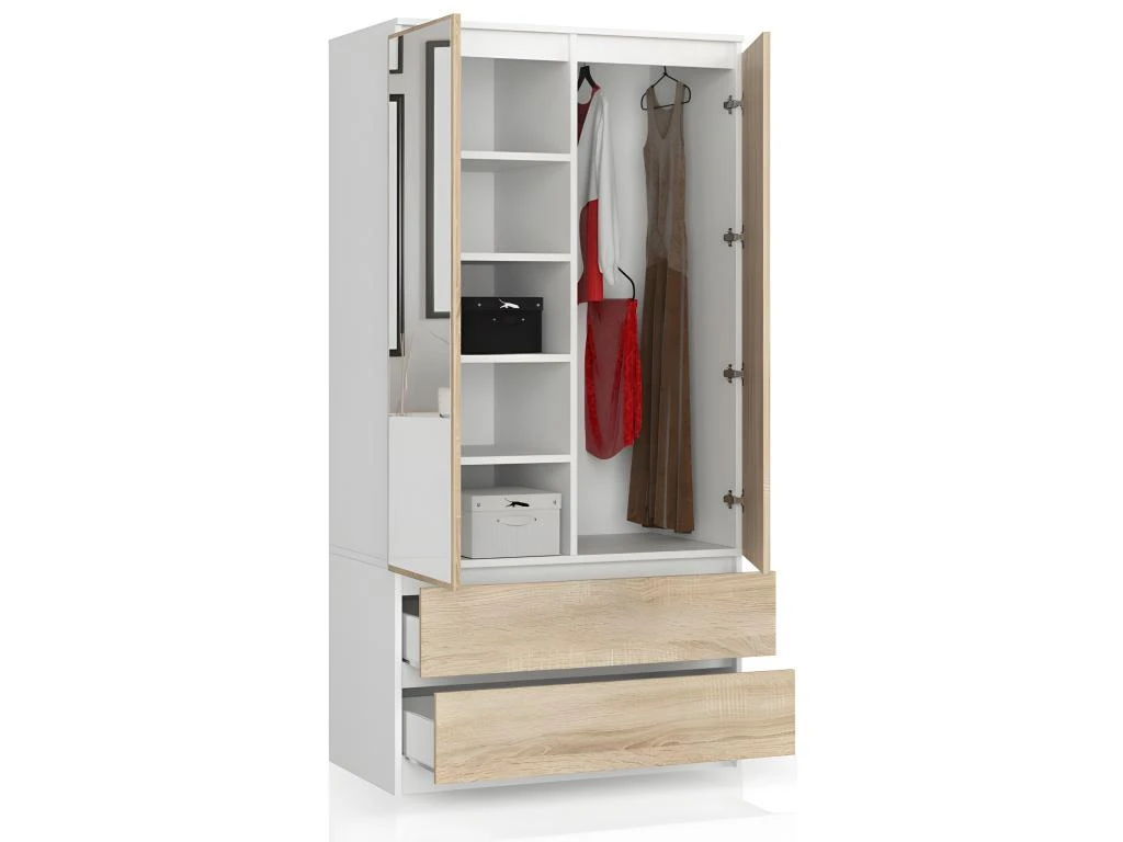 BLANCA - Armoire 2 Portes Style Moderne Chambre à Coucher - 90x180x51 - 2 Tiroirs Spacieux 2 BLANCA - Armoire 2 Portes Style Moderne Chambre à Coucher - 90x180x51 - 2 Tiroirs Spacieux – Image 2