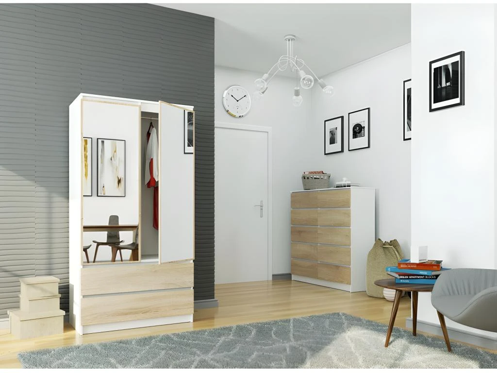 BLANCA - Armoire 2 Portes Style Moderne Chambre à Coucher - 90x180x51 - 2 Tiroirs Spacieux 3 BLANCA - Armoire 2 Portes Style Moderne Chambre à Coucher - 90x180x51 - 2 Tiroirs Spacieux – Image 3