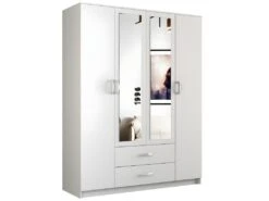 ROMA | Grande Armoire Chambre Bureau | Penderie Multifonctions | 2 Portes | 2 Miroirs | 2 Tiroirs | Meuble De Rangement | Etagères