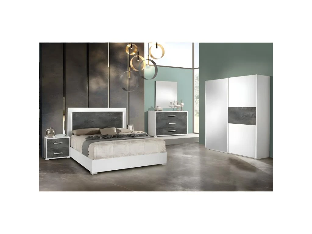 IZIA GRISE - Armoire 2 Portes Coulissantes Avec Miroir 2 IZIA GRISE - Armoire 2 Portes Coulissantes Avec Miroir – Image 2