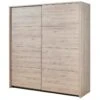 LETTY - Armoire 2 Portes Coulissantes 2m Aspect Bois Clair