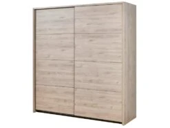 LETTY - Armoire 2 Portes Coulissantes 2m Aspect Bois Clair