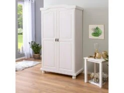 SYDNEY - Armoire 2 Portes + Penderie Bois Massif Vernis Blanc -Fren Soldes Boutique armoire et dressing 10059145