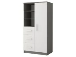 MARLIE - Armoire Chambre D'enfants -3 Tiroirs + 5 étagères - 160x80x40 Cm - Poignées Colorées