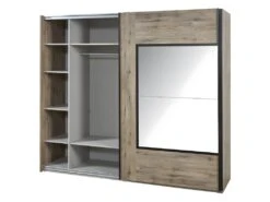 IRISA - Armoire 2 Portes Coulissantes 217cm Aspect Bois -Fren Soldes Boutique armoire et dressing 10059187
