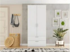 Armoire Dressing 2 Portes 2 Tiroirs Blanc -Fren Soldes Boutique armoire et dressing 10059389