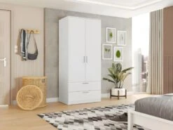 Armoire Dressing 2 Portes 2 Tiroirs Blanc -Fren Soldes Boutique armoire et dressing 10059391