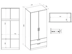 Armoire Dressing 2 Portes 2 Tiroirs Blanc -Fren Soldes Boutique armoire et dressing 10059393