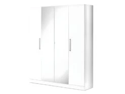 VINIA BLANCHE - Armoire 4 Portes Avec Miroir Central