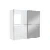 Armoire 2 Portes Coulissantes 5 Tablettes Blanc Laqué Miroir - JEIK