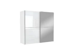 Armoire 2 Portes Coulissantes 5 Tablettes Blanc Laqué Miroir - JEIK