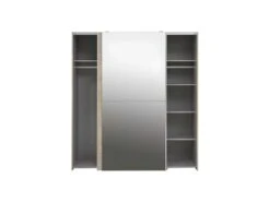 Armoire 2 Portes Coulissantes 5 Tablettes Décor Bois Et Miroir - JEIK -Fren Soldes Boutique armoire et dressing 10059691