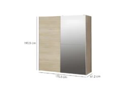 Armoire 2 Portes Coulissantes 5 Tablettes Décor Bois Et Miroir - JEIK -Fren Soldes Boutique armoire et dressing 10059693
