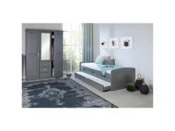 STRADI - Armoire 3 Portes 3 Tiroirs Grise Avec Miroir -Fren Soldes Boutique armoire et dressing 10059811