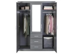 STRADI - Armoire 3 Portes 3 Tiroirs Grise Avec Miroir -Fren Soldes Boutique armoire et dressing 10059813
