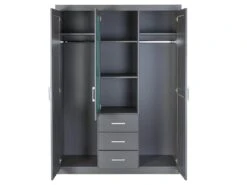 STRADI - Armoire 3 Portes 3 Tiroirs Grise Avec Miroir -Fren Soldes Boutique armoire et dressing 10059815