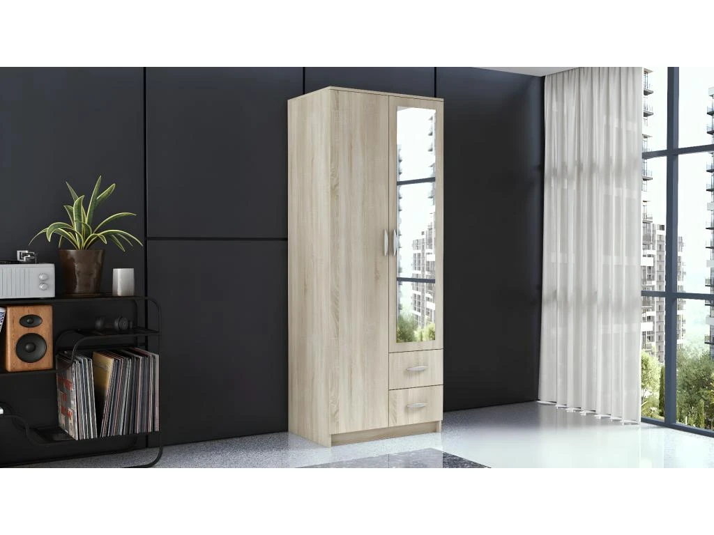ROMA | Armoire Compacte Chambre Bureau | Penderie Multifonctions | 2 Portes | Miroir | 2 Tiroirs | Meuble De Rangement | Dressing 3 ROMA | Armoire Compacte Chambre Bureau | Penderie Multifonctions | 2 Portes | Miroir | 2 Tiroirs | Meuble De Rangement | Dressing – Image 3