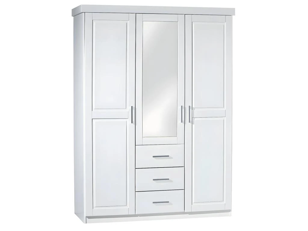 ALASKA - Armoire 3 Portes 1 Miroir Bois Massif Vernis Blanc 1 ALASKA - Armoire 3 Portes 1 Miroir Bois Massif Vernis Blanc