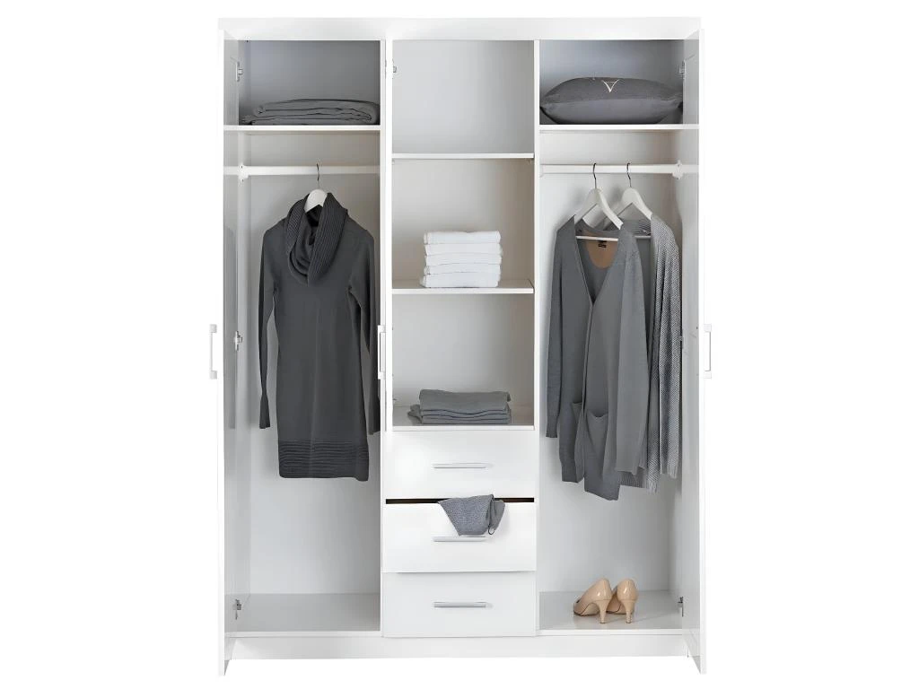 ALASKA - Armoire 3 Portes 1 Miroir Bois Massif Vernis Blanc 2 ALASKA - Armoire 3 Portes 1 Miroir Bois Massif Vernis Blanc – Image 2