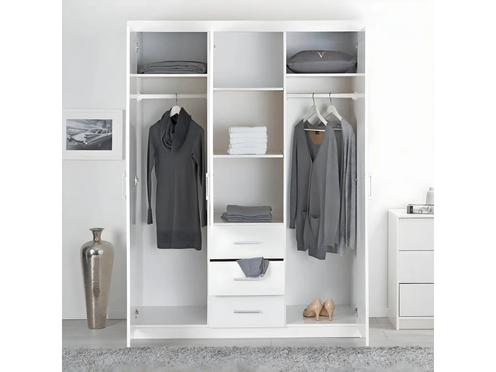 ALASKA - Armoire 3 Portes 1 Miroir Bois Massif Vernis Blanc 4 ALASKA - Armoire 3 Portes 1 Miroir Bois Massif Vernis Blanc – Image 4