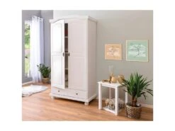 NEDER - Armoire 2 Portes Bois Massif Blanc -Fren Soldes Boutique armoire et dressing 10060137
