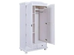 NEDER - Armoire 2 Portes Bois Massif Blanc -Fren Soldes Boutique armoire et dressing 10060139