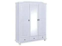 NEDER - Armoire 3 Portes Avec Penderie Bois Massif Vernis Blanc -Fren Soldes Boutique armoire et dressing 10060639