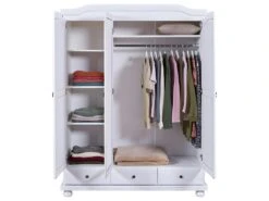 NEDER - Armoire 3 Portes Avec Penderie Bois Massif Vernis Blanc -Fren Soldes Boutique armoire et dressing 10060643