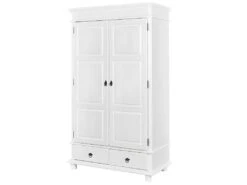 TRISTAN - Armoire 2 Portes 2 Tiroirs Bois Massif Vernis Blanc