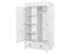 TRISTAN - Armoire 2 Portes 2 Tiroirs Bois Massif Vernis Blanc -Fren Soldes Boutique armoire et dressing 10060671
