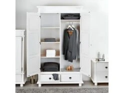 TRISTAN - Armoire 2 Portes 2 Tiroirs Bois Massif Vernis Blanc -Fren Soldes Boutique armoire et dressing 10060673