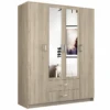 ROMA | Grande Armoire Chambre Bureau 205x160x52 Cm | Penderie | 2 Portes | 2 Miroirs | 2 Tiroirs | Meuble De Rangement