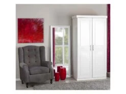 ALASKA - Armoire 2 Portes + Penderie Bois Massif Vernis Blanc -Fren Soldes Boutique armoire et dressing 10345663