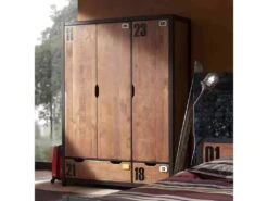 TCHAD - Armoire 3 Portes 2 Tiroirs En Pin Massif Avec Motifs -Fren Soldes Boutique armoire et dressing 10451145