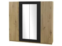Armoire 4 Portes Avec Miroirs Couleur Chêne Et Noir - IRINA