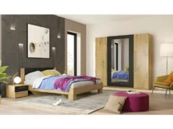 Armoire 4 Portes Avec Miroirs Couleur Chêne Et Noir - IRINA -Fren Soldes Boutique armoire et dressing 10478749