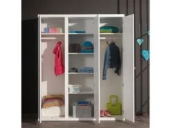 CLEO - Armoire 3 Portes Effet Lambris Blanc Laqué -Fren Soldes Boutique armoire et dressing 10479383