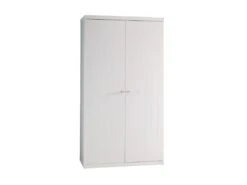 CLEO - Armoire 2 Portes Effet Lambris Blanc Laqué