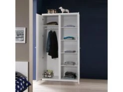 CLEO - Armoire 2 Portes Effet Lambris Blanc Laqué -Fren Soldes Boutique armoire et dressing 10479389