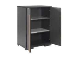 NASH DARK - Armoire Basse 2 Portes Anthracite Et Bois -Fren Soldes Boutique armoire et dressing 10479395