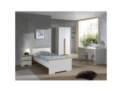 NASH WHITE - Armoire 2 Portes Blanche Et Bois -Fren Soldes Boutique armoire et dressing 10479409