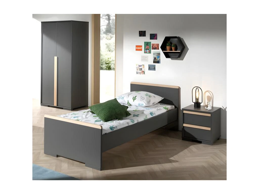 NASH DARK - Armoire 2 Portes Anthracite Et Bois 4 NASH DARK - Armoire 2 Portes Anthracite Et Bois – Image 4