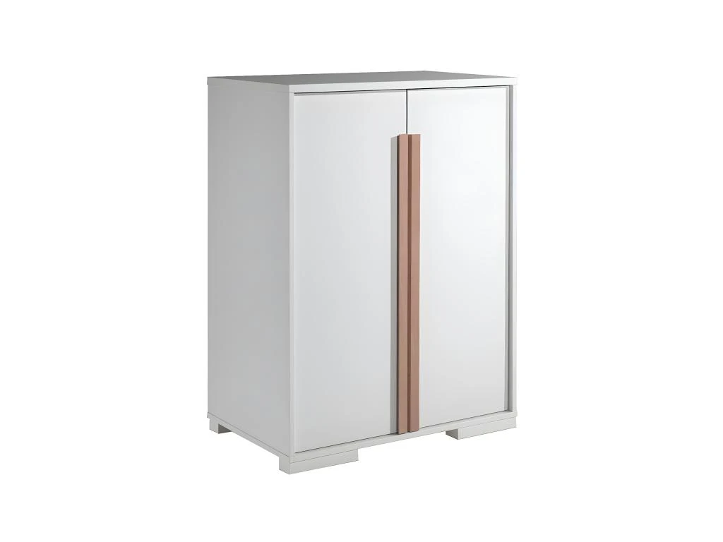 NASH WHITE - Armoire Basse 2 Portes Blanc Et Bois 1 NASH WHITE - Armoire Basse 2 Portes Blanc Et Bois