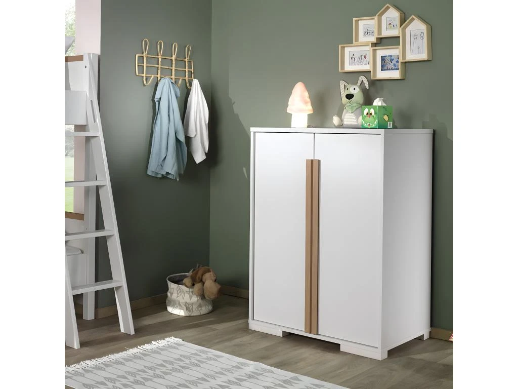 NASH WHITE - Armoire Basse 2 Portes Blanc Et Bois 2 NASH WHITE - Armoire Basse 2 Portes Blanc Et Bois – Image 2