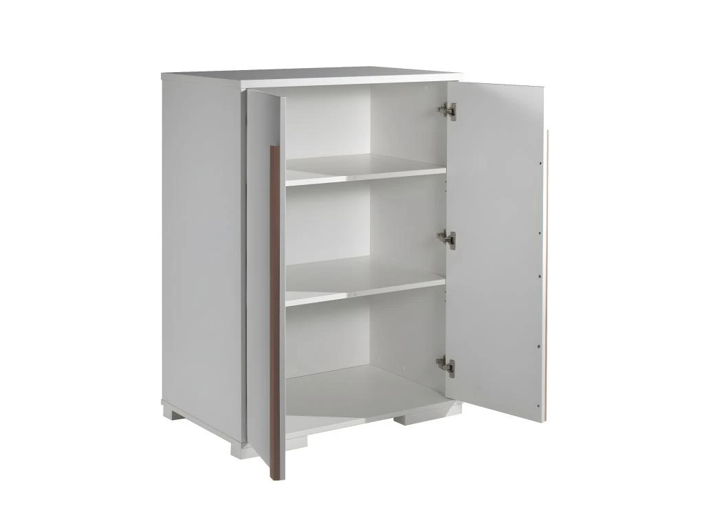 NASH WHITE - Armoire Basse 2 Portes Blanc Et Bois 3 NASH WHITE - Armoire Basse 2 Portes Blanc Et Bois – Image 3