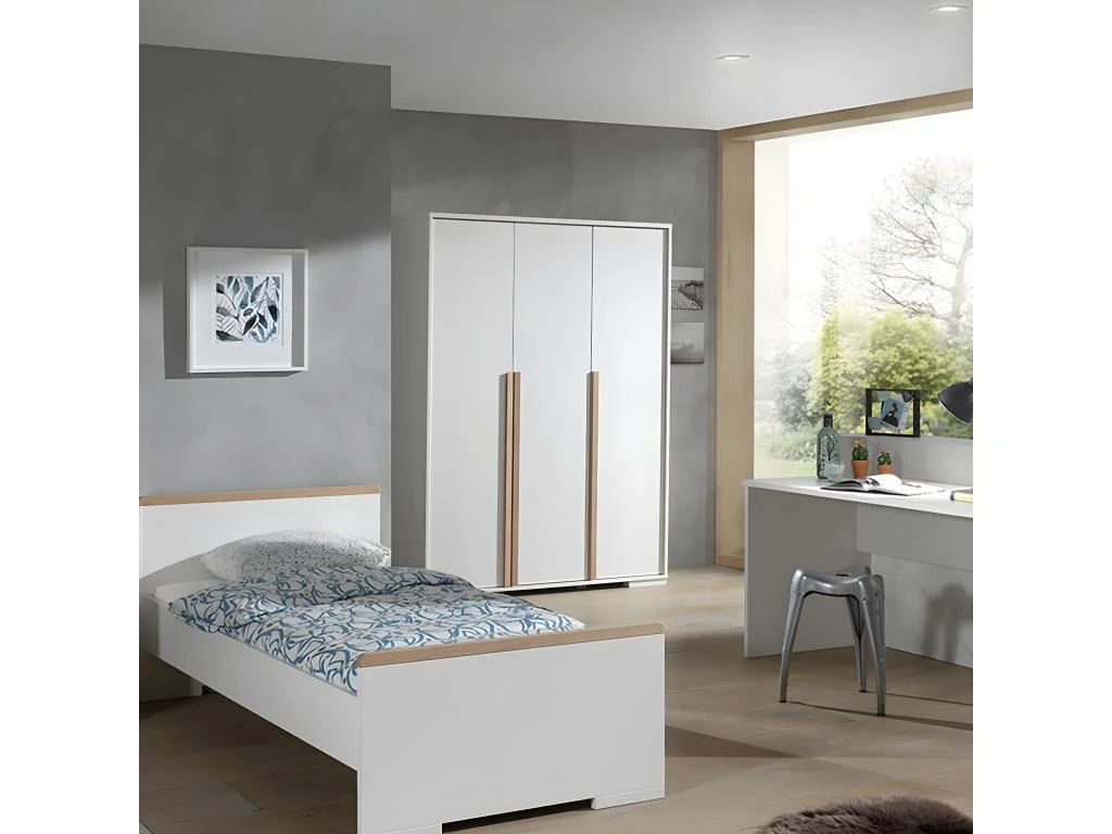 NASH WHITE - Armoire 3 Portes Blanche Et Bois 2 NASH WHITE - Armoire 3 Portes Blanche Et Bois – Image 2
