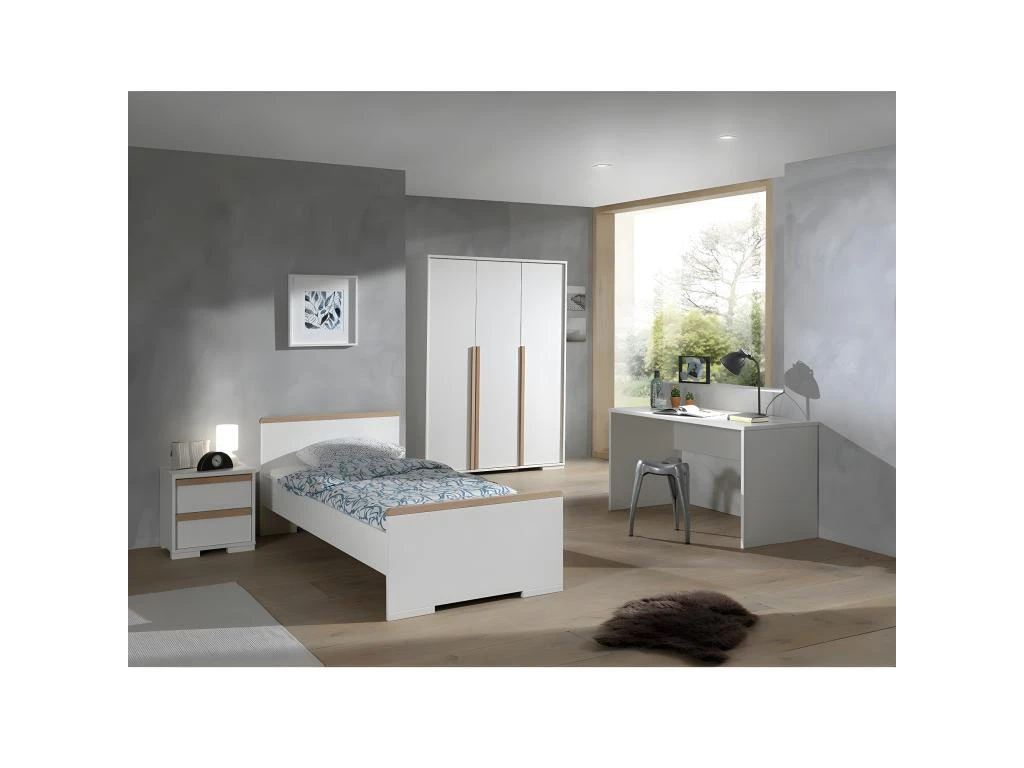 NASH WHITE - Armoire 3 Portes Blanche Et Bois 4 NASH WHITE - Armoire 3 Portes Blanche Et Bois – Image 4